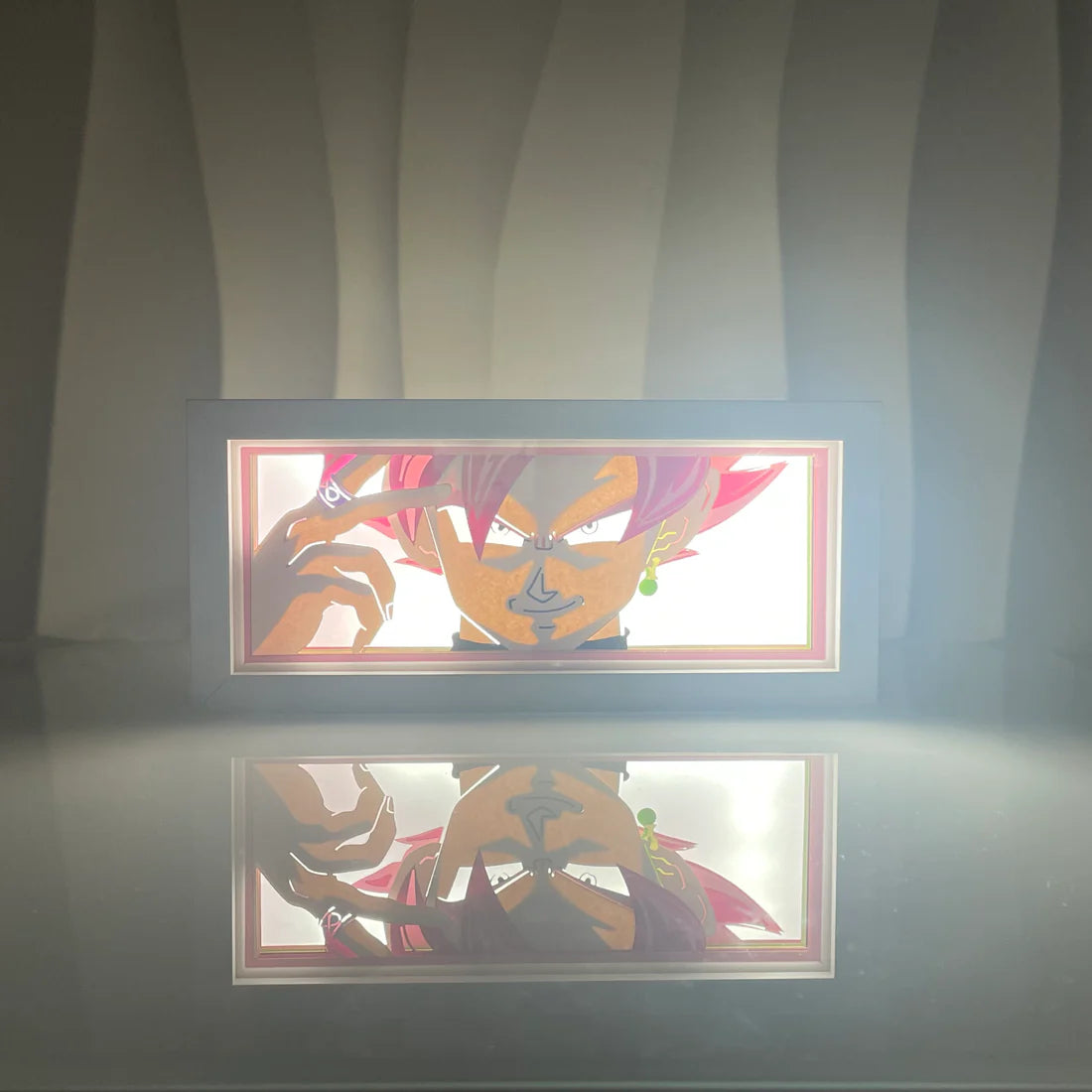 Illuminated Goku Black Light Box – LED anime shadow lamp inspired by Dragon Ball Super villain Goku Black