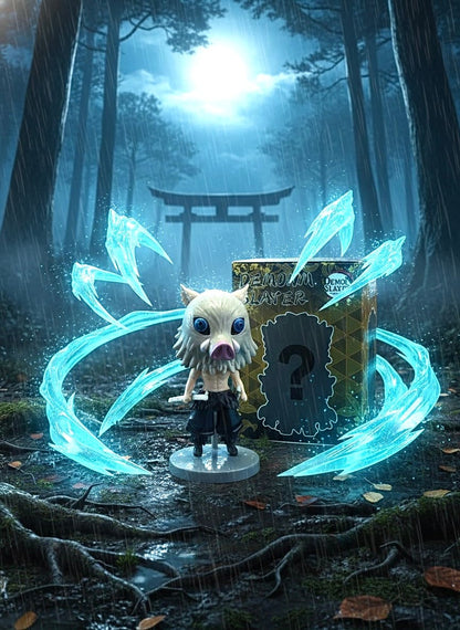 Figura chibi di Inosuke con effetto lama d'acqua dalla scatola misteriosa a sorpresa di Demon Slayer