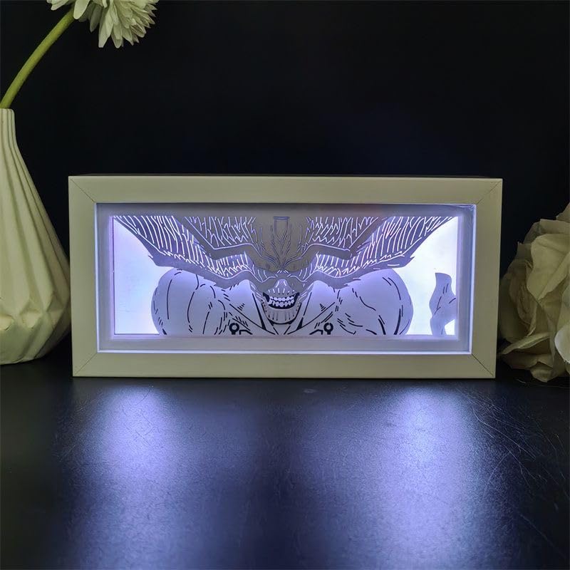 Caja de luz de anime de Mahoraga con LED blanco brillante que muestra la intensa expresión de Divine General

