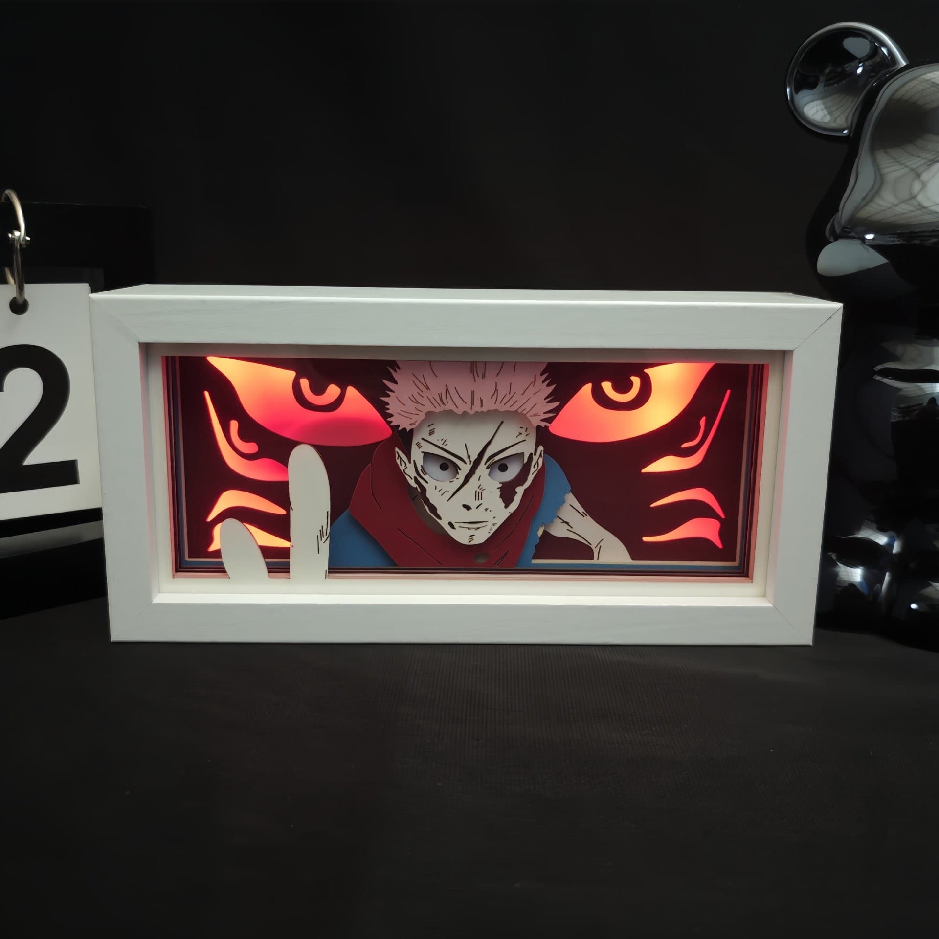 Jujutsu Kaisen Sukuna LED Light Box glowing with red backlight, anime room decor gift for fans and collectors.