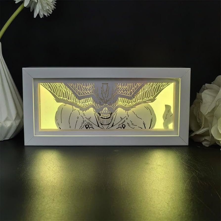 Versión LED amarilla de la caja de luz de anime Mahoraga irradiando vibraciones de energía maldita

