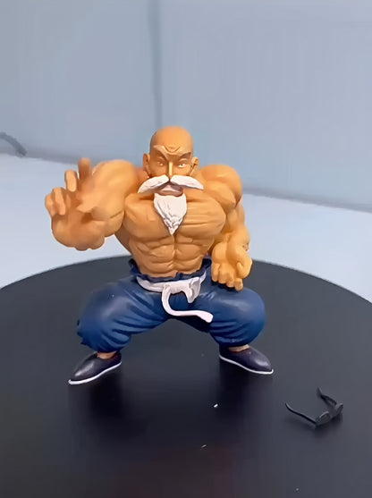 Gambar dekat tokoh aksi Master Roshi yang berotot dalam pendirian berkuasa tanpa persediaan lampu

