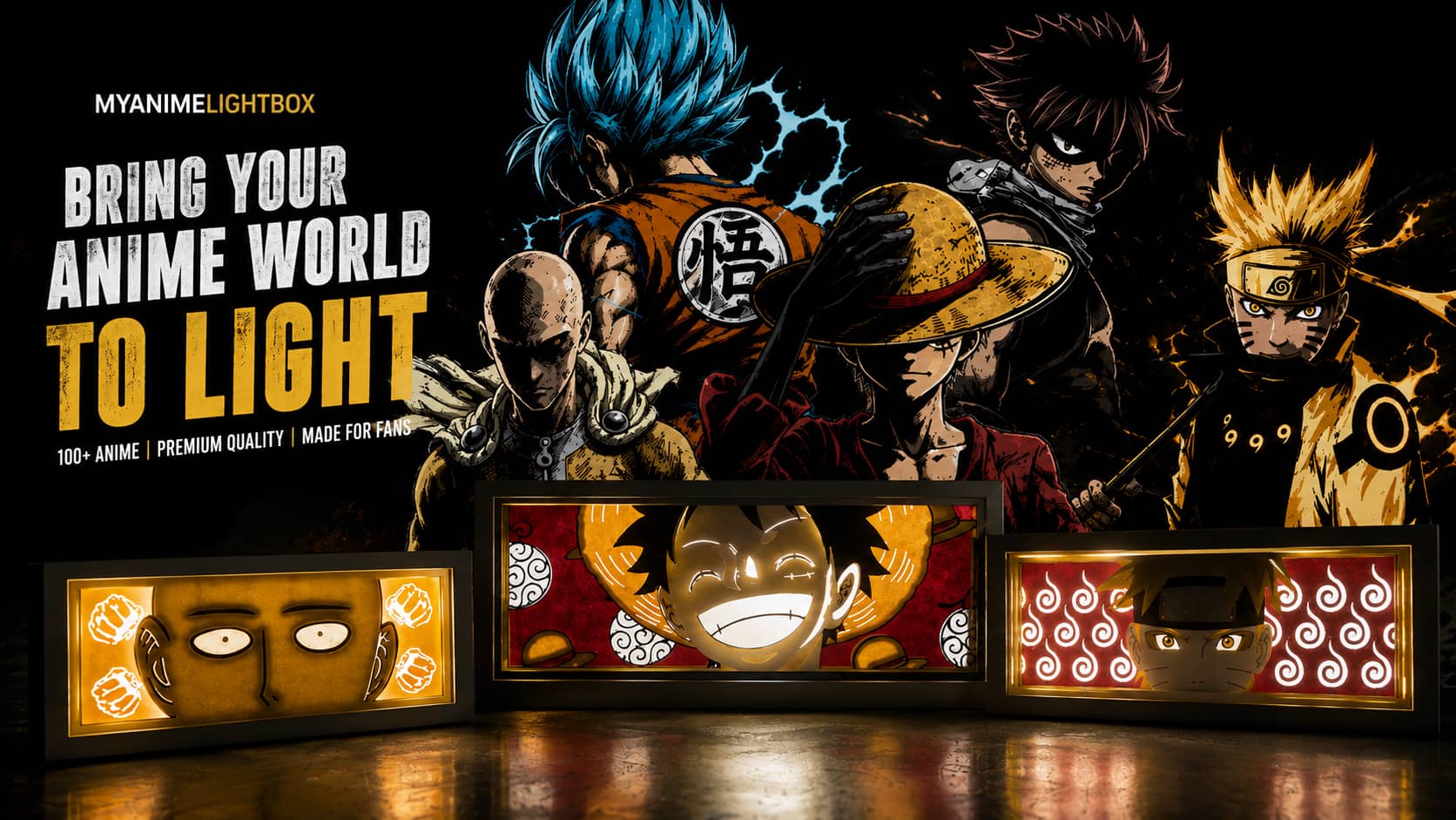 MyAnimeLightbox anime LED light boxes featuring illuminated anime artwork and character designs