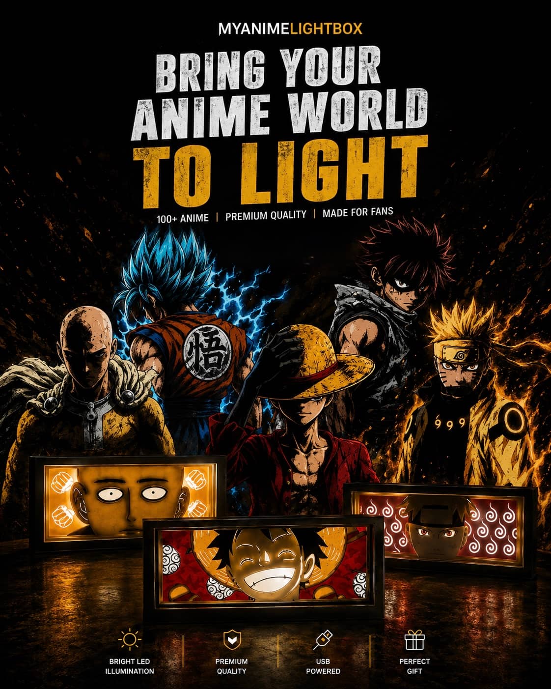 MyAnimeLightbox anime LED light boxes with illuminated character artwork for anime fans