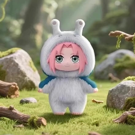 Sakura Haruno, simpatico peluche bestiale in costume da animale bianco, morbido peluche anime