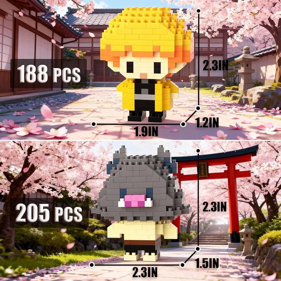 Nezuko inspired Demon Slayer mini block figure with size measurements