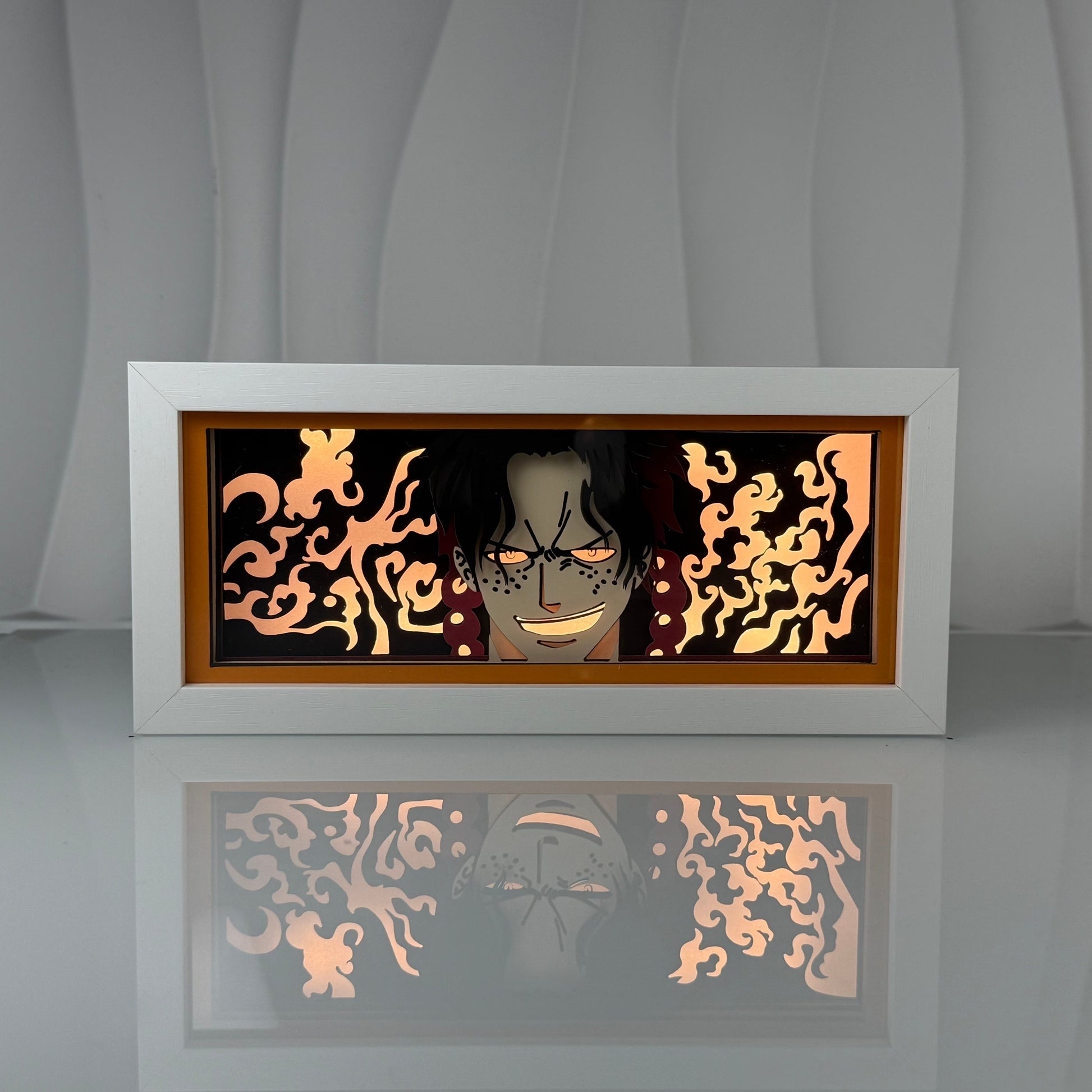Ace One Piece anime LED light box with glowing fire flame effect