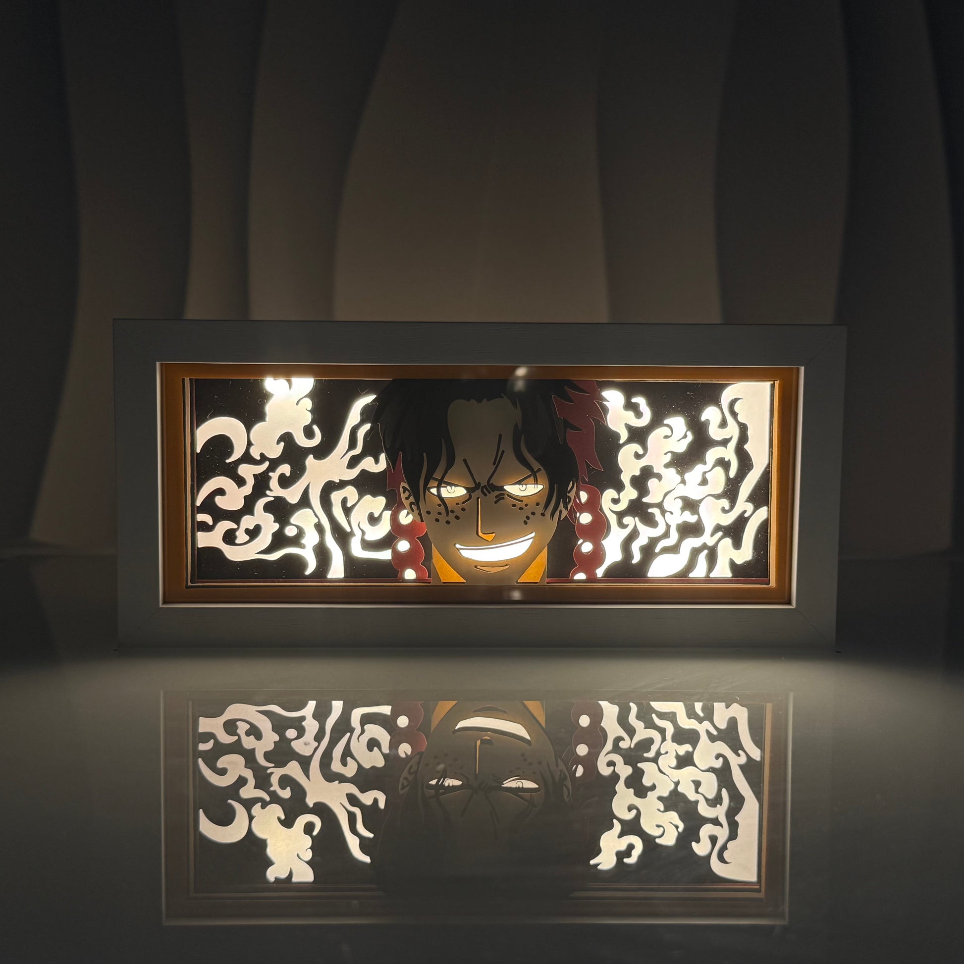 One Piece Ace anime LED frame light box wall décor with fire glow