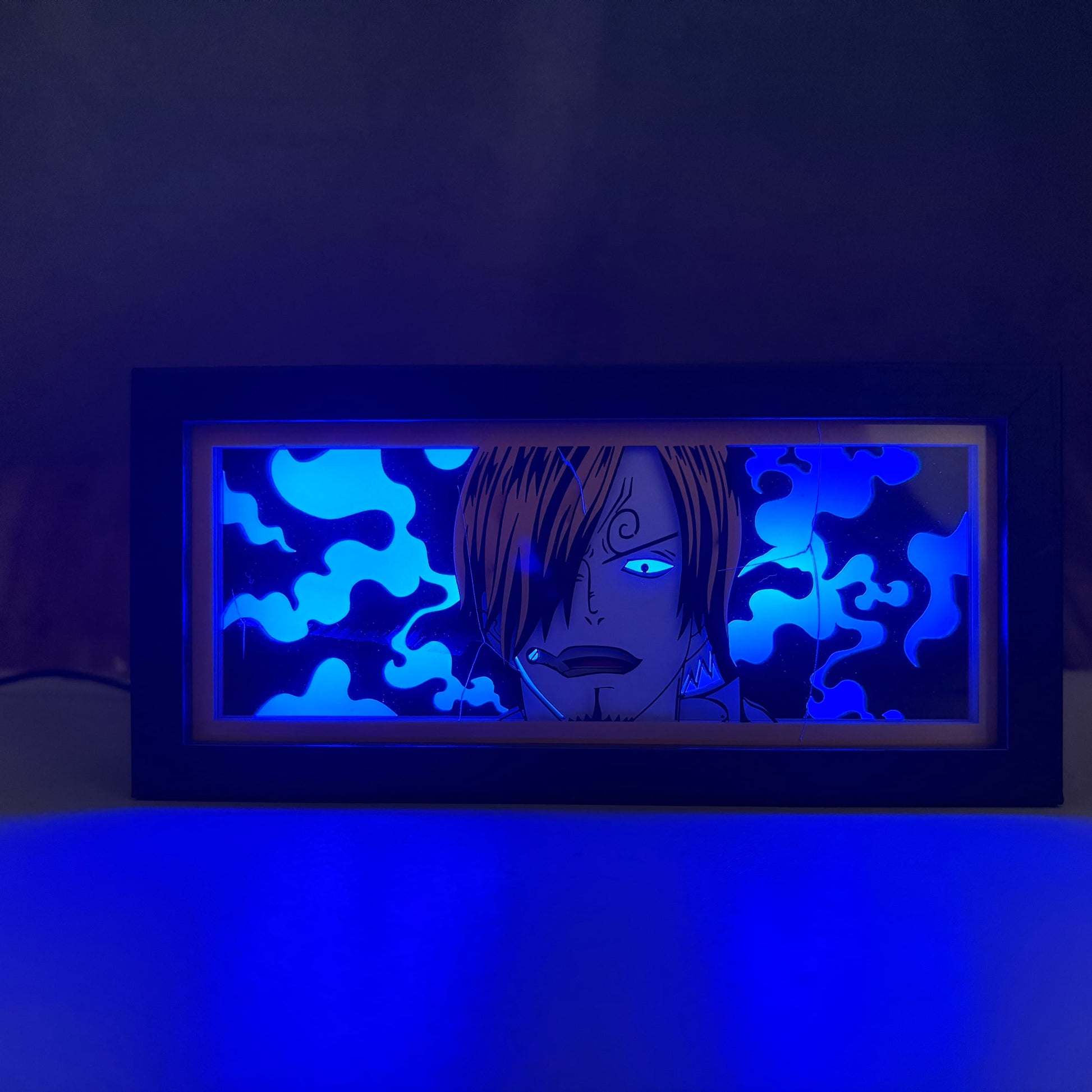 One Piece Sanji LED-valolaatikko sinisellä liekillä ja anime-taideteoksella