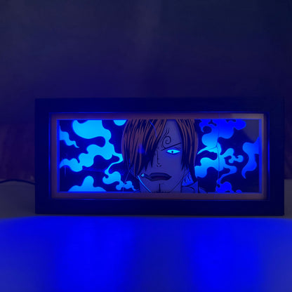 One Piece Sanji LED-valolaatikko sinisellä liekillä ja anime-taideteoksella