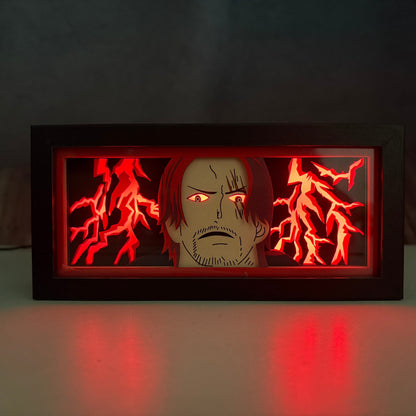 One Piece Shanks Conquerorin Haki-valolaatikko punaisella salamalla, anime LED -valolaatikkonäyttö