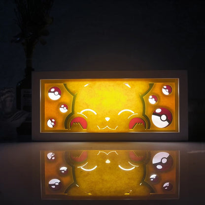 Kotak Cahaya Pokemon Pikachu bercahaya pada waktu malam – lampu bayangan anime buatan tangan yang boleh dikoleksi untuk peminat Pokémon dan hiasan bilik