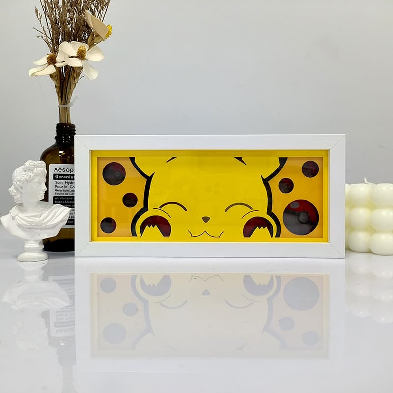 Pokemon Pikachu Light Box hiasan anime comel – kotak bayangan seni kertas buatan tangan yang memaparkan reka bentuk Pikachu, versi tidak bercahaya