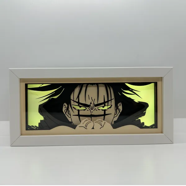 Oeuvre encadrée d&#39;un personnage d&#39;anime aux yeux brillants sur un fond blanc