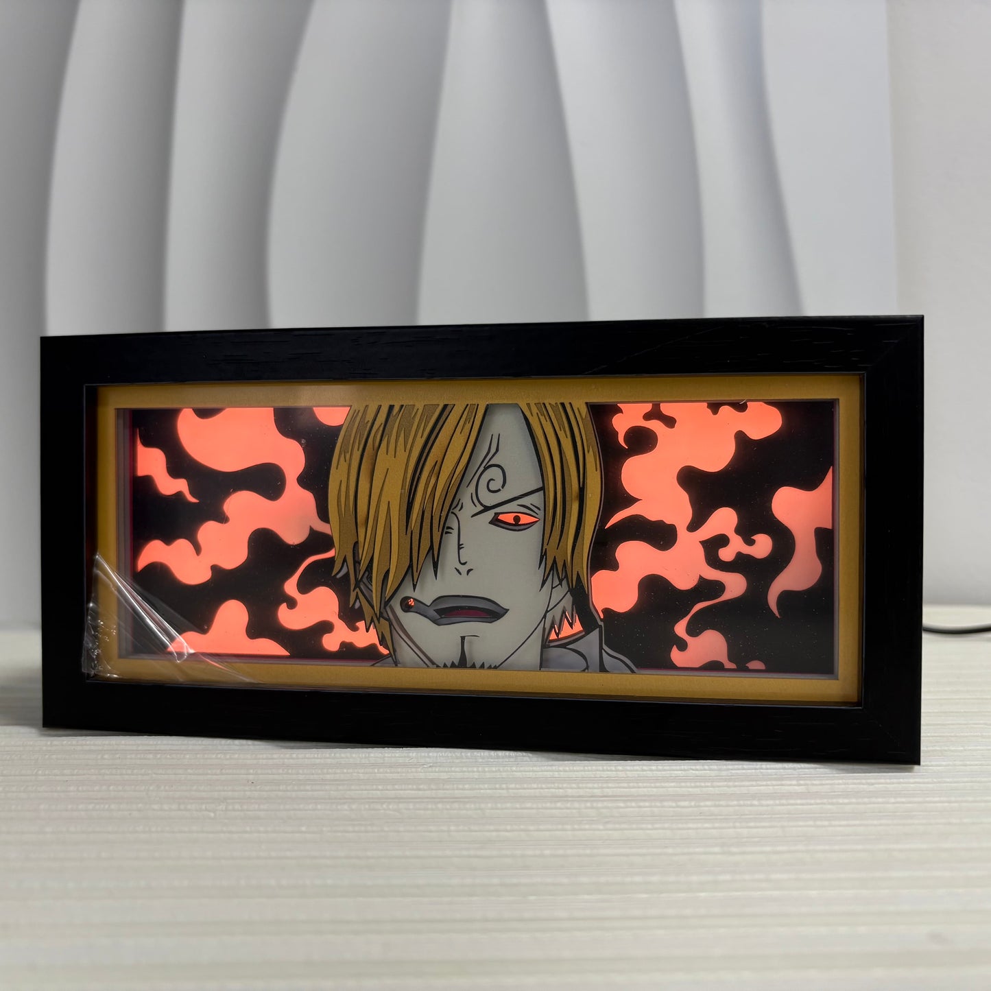 Anime-valolaatikko, jossa on Sanji oranssilla liekki-LED-valaistuksella, koristeellinen anime-LED-lamppu pöydälle tai seinälle