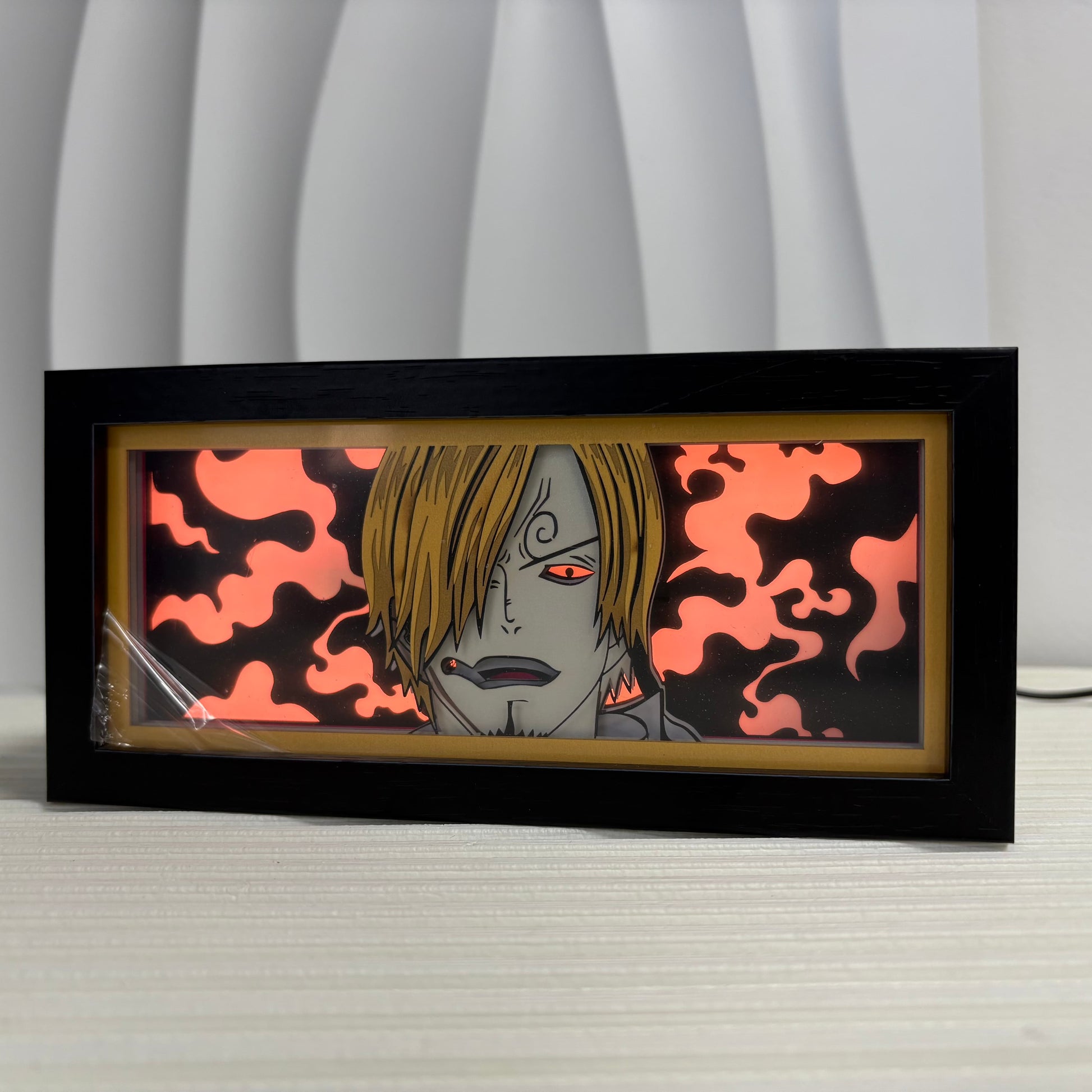 Anime-valolaatikko, jossa on Sanji oranssilla liekki-LED-valaistuksella, koristeellinen anime-LED-lamppu pöydälle tai seinälle