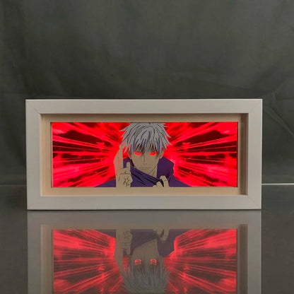 Gojo Satoru Red Light Anime Display Box mempamerkan tenaga terkutuk terbalik dari jujutsu kaisen - hiasan otaku yang berani.

