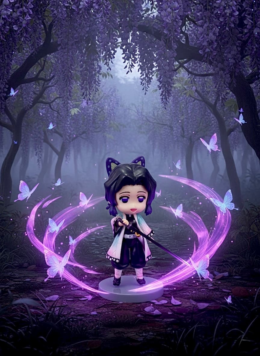 Figura da collezione Shinobu chibi con effetto farfalla da Demon Slayer blind box