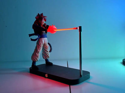 LED lampa Super Saiyan 4 Gogeta zářící červeně na modrém pozadí