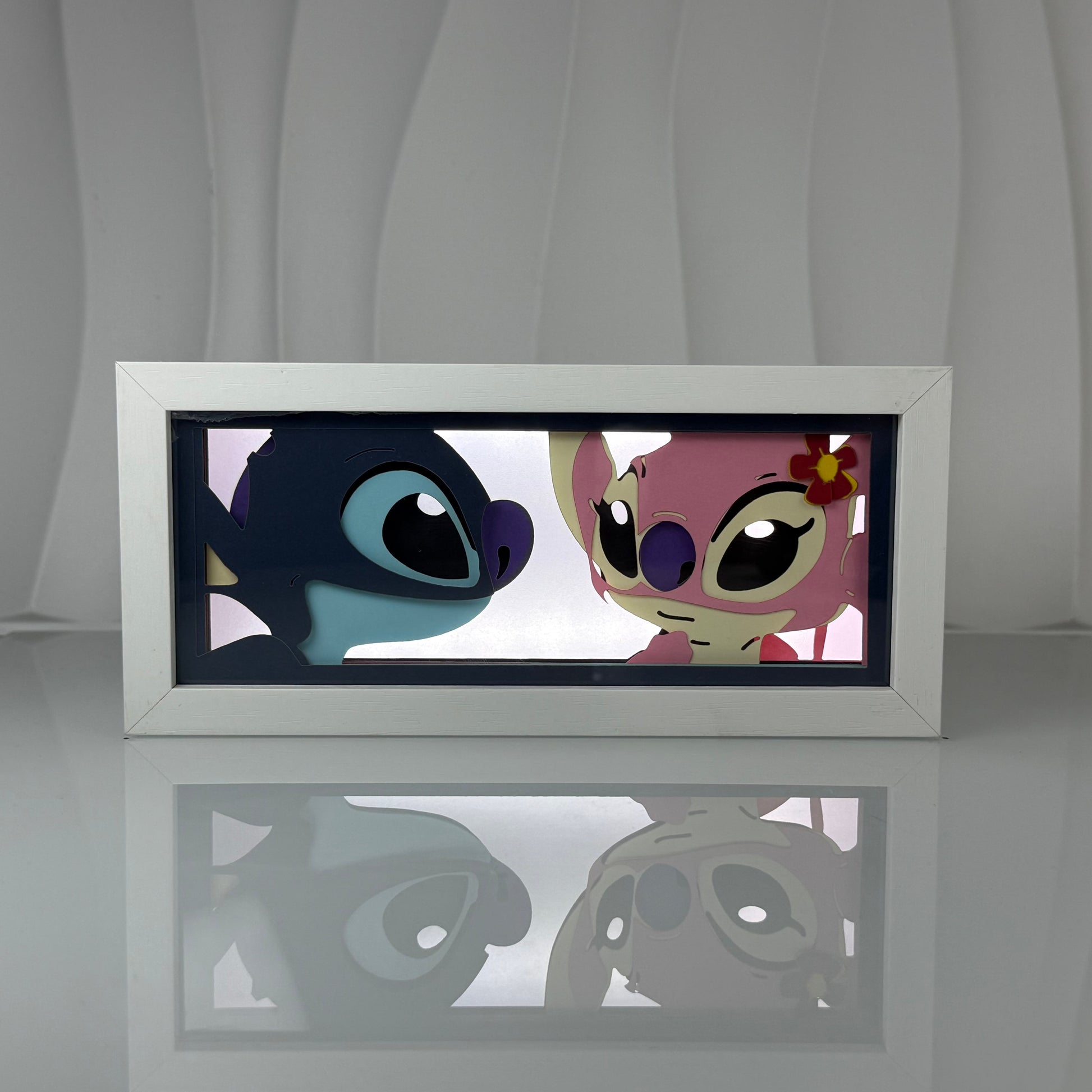 Stitch and Angel anime style 3D layered LED light box wall art