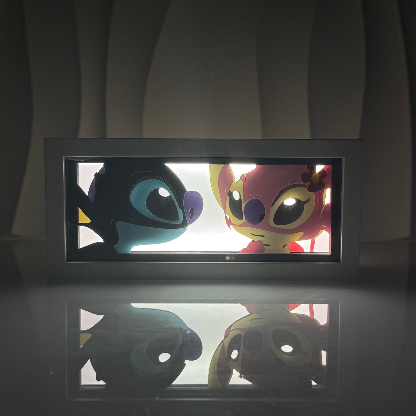 LED světelný box s anime motivem Stitch and Angel pro dekoraci na zeď v ložnici