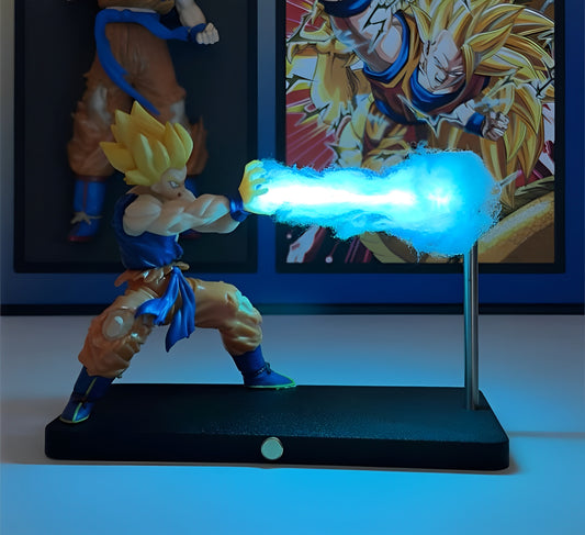Lampu anime Super Saiyan Goku dengan kesan LED Kamehameha biru bercahaya

