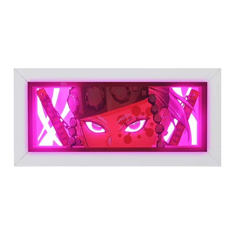 Kompaktní světelný box Tengen Uzui s bílým rámem a růžovým osvětlením

