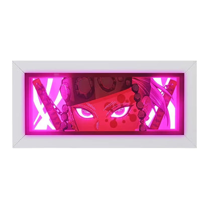 Kompaktní světelný box Tengen Uzui s bílým rámem a růžovým osvětlením

