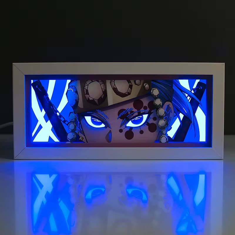 Tengen Uzui Anime Light Box -näkymä, jossa on elinvoimainen sininen valaistus

