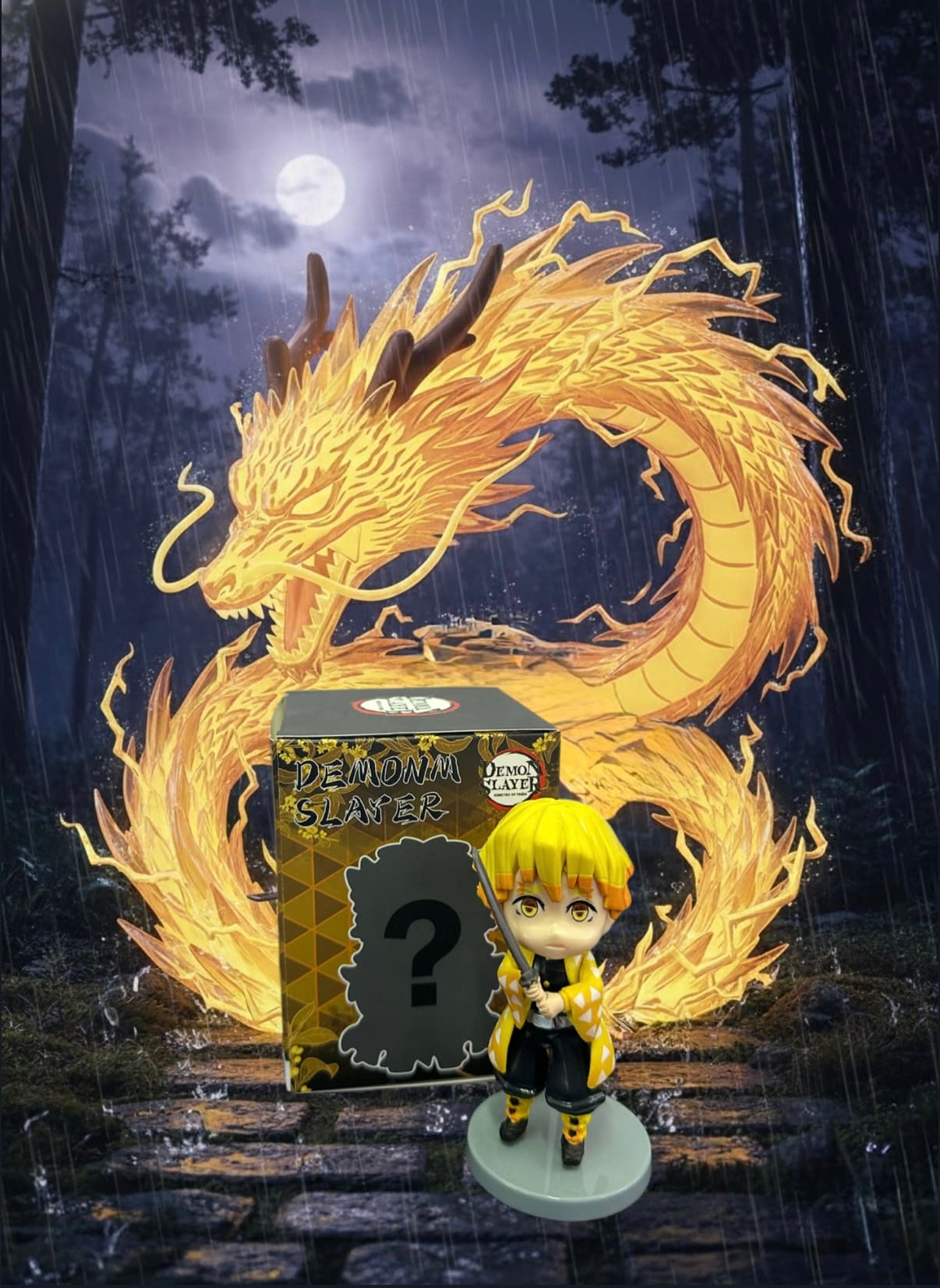 Figura da collezione Zenitsu chibi con effetto fulmine dalla misteriosa scatola blindata di Demon Slayer