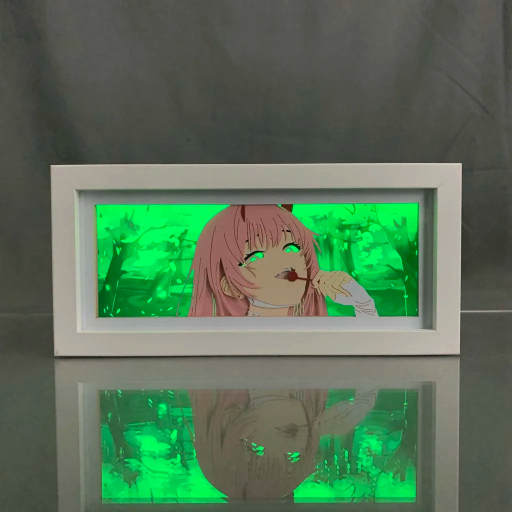 Zero Two Light Box en vert brillant - décor d&#39;anime pour les chambres otaku